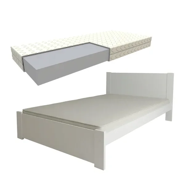 Łóżko D3 120x200 Białe Podwójne + Stelaż Materac Piankowy