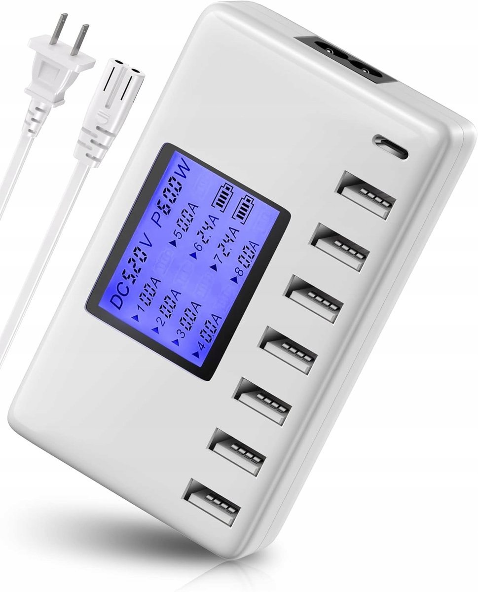 STACJA ŁADUJĄCA HUB PROFESJONALNA WYŚWIETLACZ LCD 8 PORTAMI 60W LCD USB C