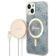 Etui i futerały do telefonów - Guess Zestaw GUBPP14SH4EACSB Case+ Charger iPhone 14 6,1" niebieski/blue hard case 4G Print MagSafe - miniaturka - grafika 1