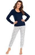 Piżamy damskie - Piżama damska z długim rękawem i długą nogawką Aria, Kolor granatowy-wzór, Rozmiar S, Donna - Intymna - miniaturka - grafika 1