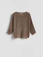Swetry damskie - Reserved - Gładki sweter - brązowy - miniaturka - grafika 1