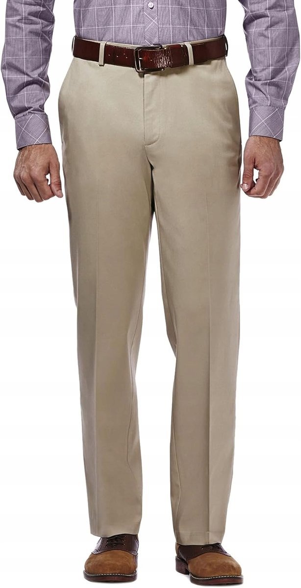 HAGGAR BEŻOWE SPODNIE ELEGANCKIE W KANT DŁUGIE 40/34 17AA