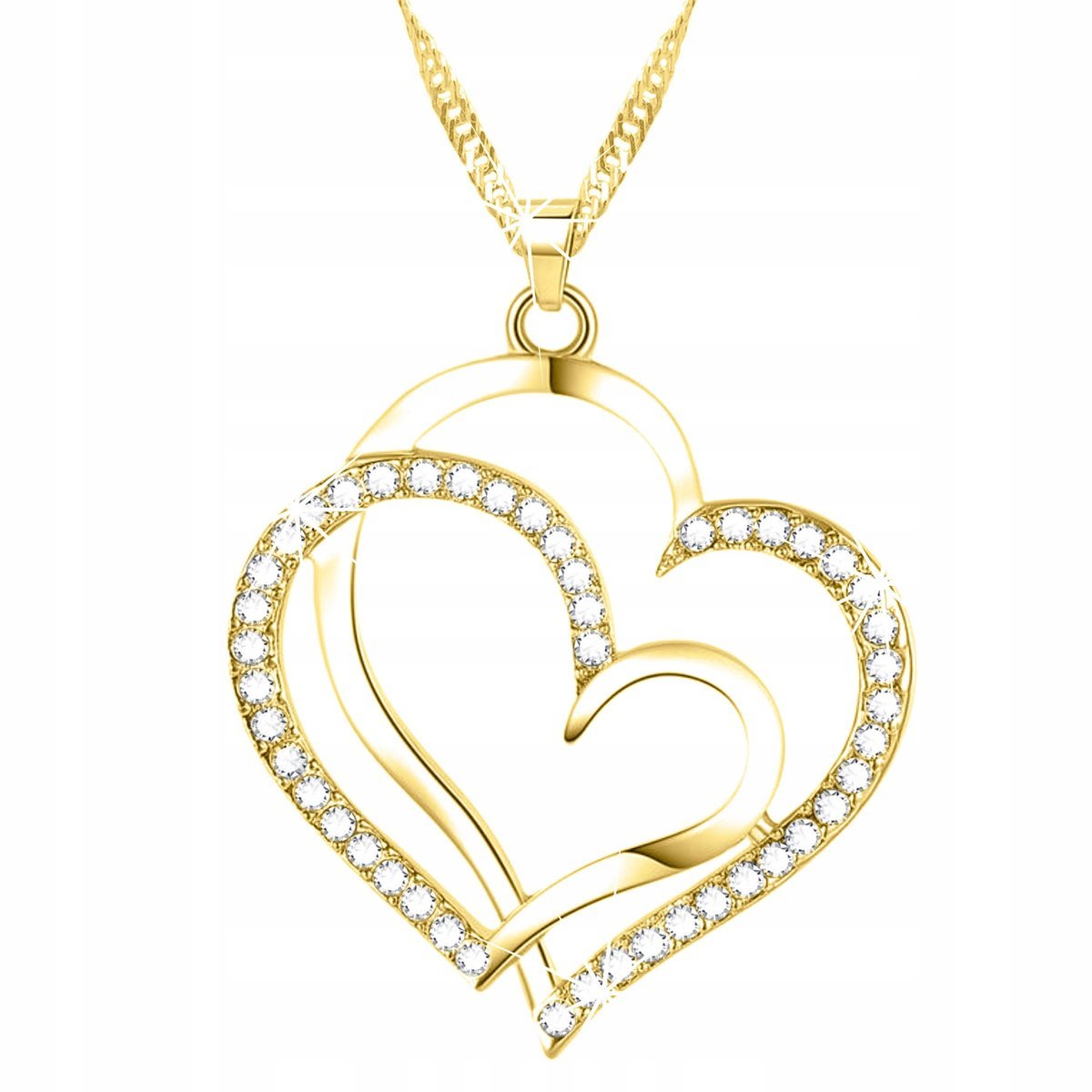 Złoty Naszyjnik z Dwoma Sercami Hearts Serduszka Serce Love SREBRO 925