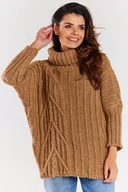 Swetry damskie - Sweter Oversize z Golfem - Karmelowy - miniaturka - grafika 1