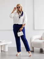 Spodnie damskie - Eleganckie spodnie damskie plus size granatowe (728) - MOON - miniaturka - grafika 1