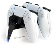 Akcesoria do Playstation - SteelDigi SteelDigi Stacja ładująca 2 x pad DualSense PS5 biała PS5-DC01W - miniaturka - grafika 1