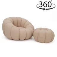 Fotele - Fotel obrotowy z podnóżkiem CX2030 Pumpkin Bouclé Beż #7 - miniaturka - grafika 1