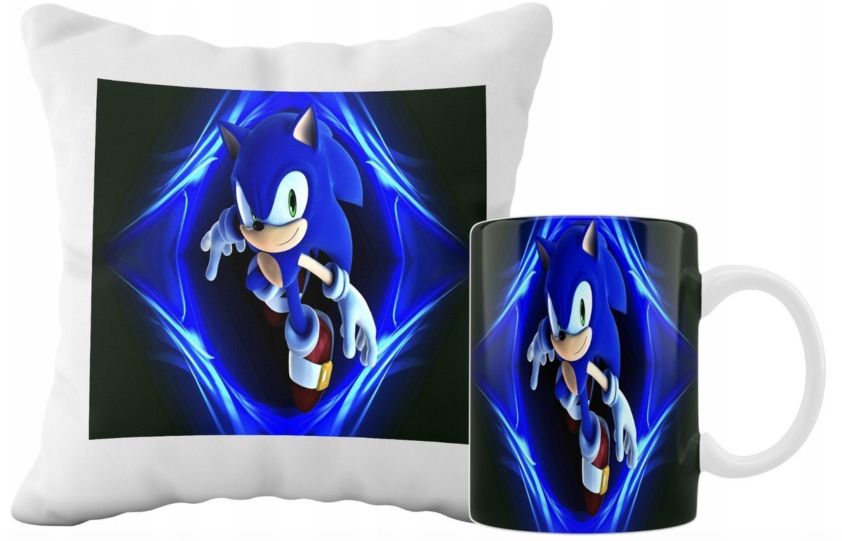 ZESTAW PODUSZKA + KUBEK Prezent SONIC JEŻYK BAJKA + IMIĘ 2
