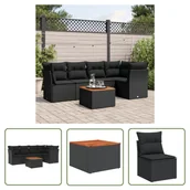 Meble ogrodowe - The Living Store 6-cz. zestaw mebli ogrodowych z poduszkami - czarny polirattan - Sofa Ogrodowa - miniaturka - grafika 1