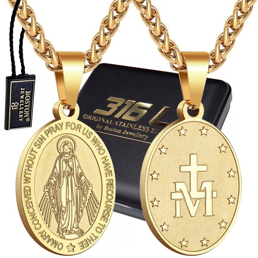 ZŁOTY ŁAŃCUSZEK Z MEDALIKIEM MATKI BOSKIEJ Z MARYJĄ SPLOT KRÓLEWSKI PREMIUM 60 CM