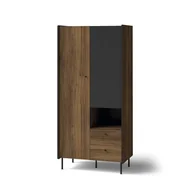 Szafy - Szafa 88Cm Z Szufladami Dwudrzwiowa Ryflowana Prestigo Czarna / Orzech - miniaturka - grafika 1