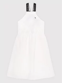 Sukienki i spódniczki dla dziewczynek - Calvin Klein Jeans Sukienka letnia Logo Tape Strap IG0IG01409 Biały Regular Fit - grafika 1