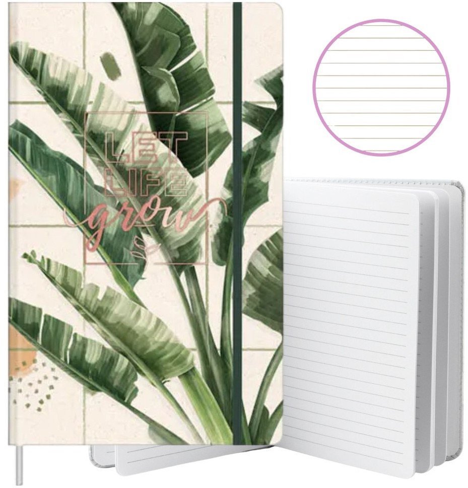 Notatnik Zeszyt Planner W Linie Liście Bananowca Gumka A5 80 Kartek LEAN