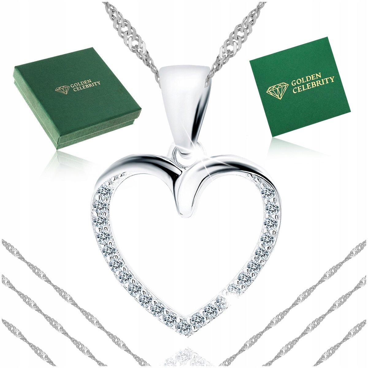 Srebrny Naszyjnik Serce Pr. 925 Serduszko Celebrytka Z Cyrkoniami Delikatny