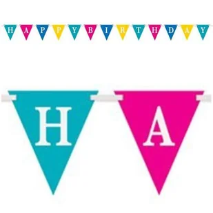 Baner flagi, Happy Birthday, miętowo-różowy, 2,74 m - Balony i akcesoria - miniaturka - grafika 1