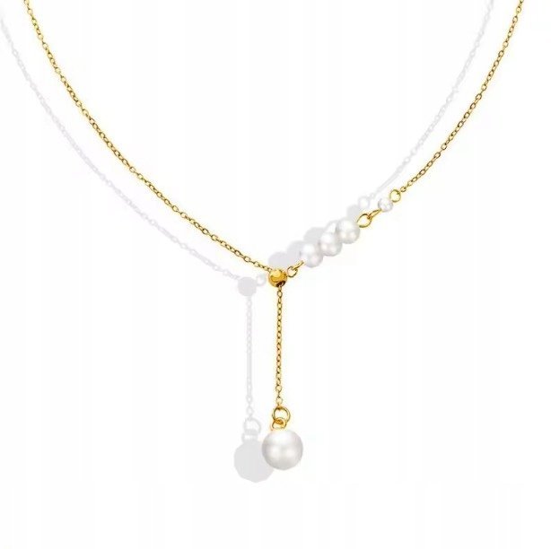 Modny Naszyjnik Koraliki Perły Celebrytka STAL CHIRURGICZNA Pozłacana 18K