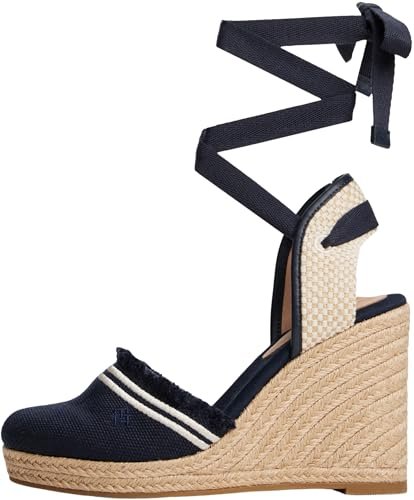 Tommy Hilfiger Damskie frędzle płótno wysokie koturn Fw0fw08878 espadryle, Niebieski kosmiczny niebieski, 41 EU