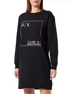 Armani Exchange Damskie logo z przodu, okrągły dekolt, sukienka z długim rękawem, czarna, rozmiar L - Sukienki - miniaturka - grafika 1