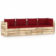 Meble ogrodowe - Ogrodowa sofa 4-os z poduszkami, impregnowane na zielono drewno kod: V-3074612 - miniaturka - grafika 1
