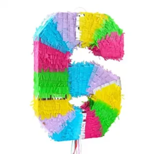 Piniata cyfra 6 pastelowa 50x35x7.5cm - Dekoracje sali - miniaturka - grafika 1