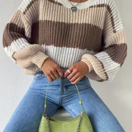 Swetry damskie - TEMU Sweter Elegancki dla Kobiet - Beżowy/Brązowy/Biały/Czarny/Szary/Węglowoniebieski - Sweter na Jesień/Zimę, Nieprześwitujący, Wygodny Fason, - miniaturka - grafika 1