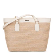 Torebki damskie - Shopperka z ekoskóry i plecionki beżowo - kremowa - miniaturka - grafika 1