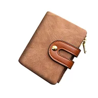 Portfele - AOXONEL Damski portfel ze skóry RFID mały składany damski mini zamek błyskawiczny portmonetka na dowód osobisty kieszeń na karty, wąski, kompaktowy, cienki (brązowy) - miniaturka - grafika 1