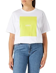 JACK & JONES Damska koszulka Jjxx Jxamber Ss Relaxed Tee Noos, Bright White/Print:blue Lolite Square, S - Koszulki i topy damskie - miniaturka - grafika 1