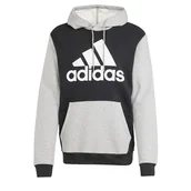 Bluzy męskie - adidas Męska bluza z kapturem Essentials z dużym logo, rozmiar M, Czarny/średni szary wrzos, M wysoki - miniaturka - grafika 1