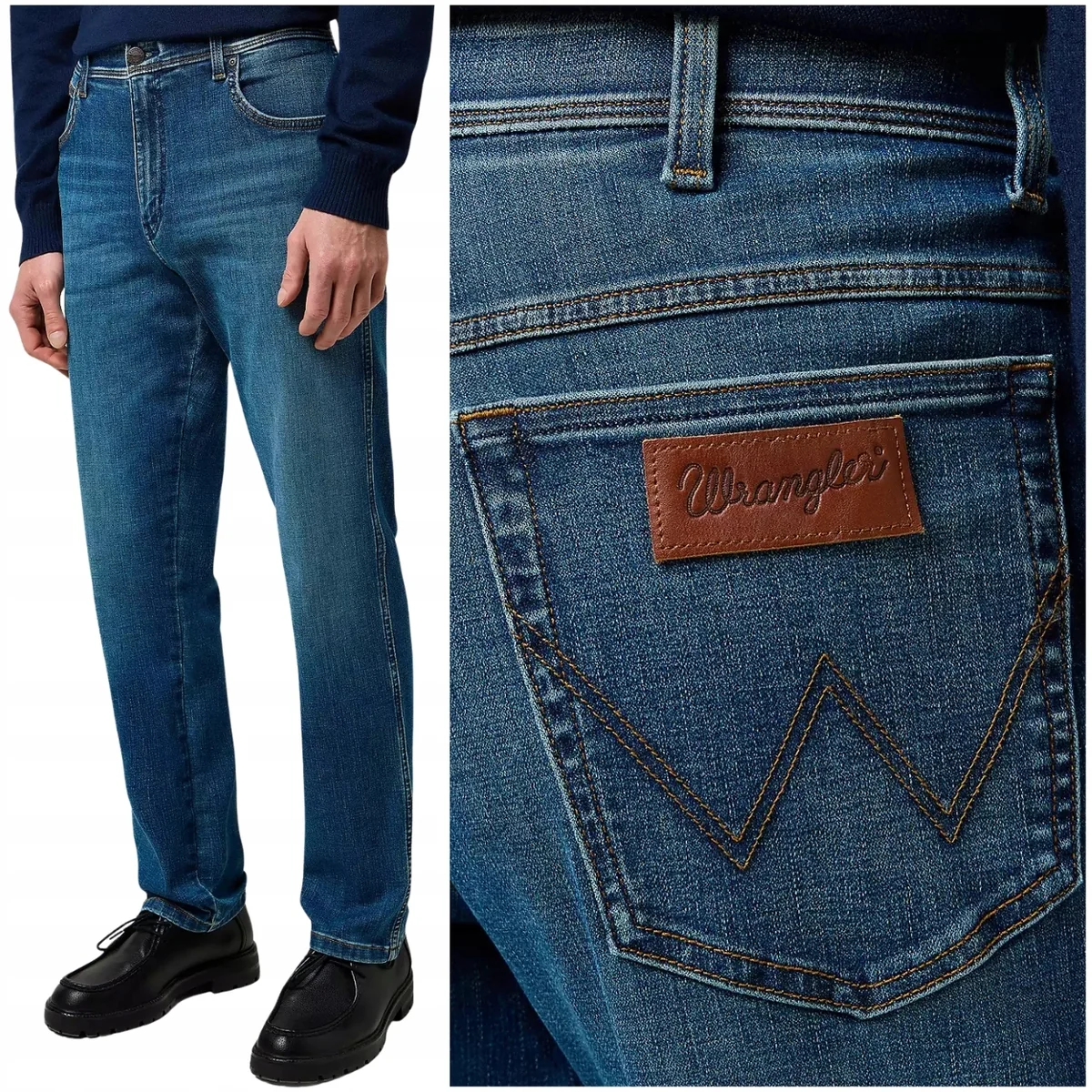 Wrangler Texas Slim Rouge Free To Stretch wygodne spodnie jeansowe W38 L34