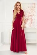 Sukienki - 405-1 ELENA Długa suknia z dekoltem i wiązaniami na ramionach - BORDOWA - miniaturka - grafika 1