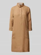 Sukienki - Sukienka lniana o długości do kolan ze stójką - miniaturka - grafika 1