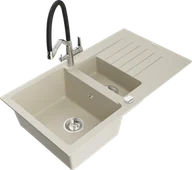 Zlewozmywaki z baterią - Mexen Matias zlewozmywak granitowy 1,5-komorowy z ociekaczem i baterią kuchenną Duo, beżowy - 6502-69-671701-07 - miniaturka - grafika 1