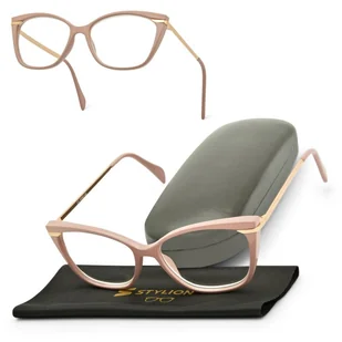 Plusy +2.50 damskie okulary do czytania korekcyjne Kocie Oczy ST327A pudrowy róż + złoto - Okulary korekcyjne, oprawki, szkła - miniaturka - grafika 1