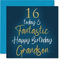 Kartki okolicznościowe i zaproszenia - Fantastyczne kartki na 16. urodziny dla wnuka - 16 'Today & Fantastic' - kartka urodzinowa dla wnuka od dziadków, prezenty urodzinowe dla wnuka, 145 mm x 145 mm urodzinowe kartki z życzeniami prezent - miniaturka - grafika 1