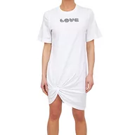 Sukienki - Love Moschino Damska sukienka o regularnym kształcie T, Optical White, rozmiar 40, optical white, 40 - miniaturka - grafika 1