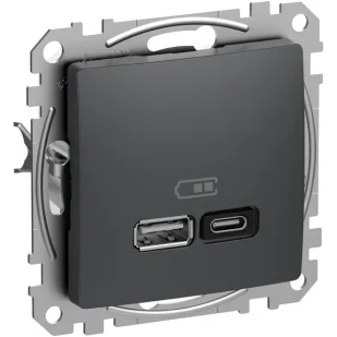 Gniazdo ładowania USB Schneider Sedna Design SDD114404  A+C 45W PD czarny antracyt - Gniazdka elektryczne - miniaturka - grafika 1