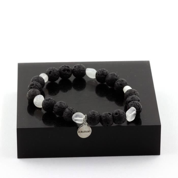 Bransoletka z indyjskiego kamienia księżycowego i koralików lawy 8 mm - ABIJOUX - długość 19-20 cm - mieszana