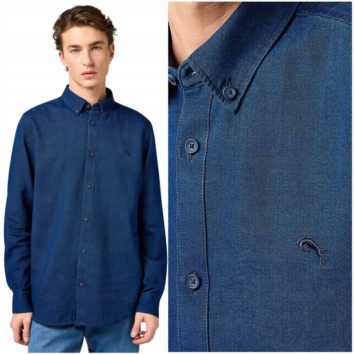Wrangler OXFORD SHIRT Indigo bawełniana granatowa koszula REGULAR FIT 4XL
