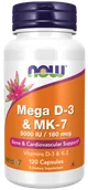Witaminy i minerały - Now® Foods TERAZ Mega D3 & MK-7, Witamina D3 5000 IU & Witamina K2 180 ug, 120 Kapsułek Roślinnych - miniaturka - grafika 1