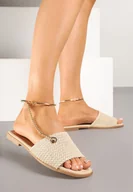 Klapki i japonki damskie - Beżowe Klapki z Bransoletką na Nogę z Łańcuszka Nanallia - miniaturka - grafika 1