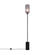 Lampy stojące - QAZQA Lampa podłogowa Art Deco czarna z dymionym szkłem - Rid - miniaturka - grafika 1