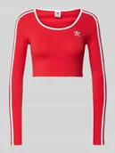 Bluzki damskie - Bluzka krótka z długim rękawem i wyhaftowanym logo - miniaturka - grafika 1