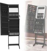 Biżuteria - akcesoria - ACXIN Lustrzana szafka na biżuterię Regulowany stojak na biżuterię Przechowywanie biżuterii z oświetleniem LED i blokadą bezpieczeństwa 2 w 1 Stojąca szafka z lustrem 152 x 39,5 x 36,5 cm Czarny - miniaturka - grafika 1