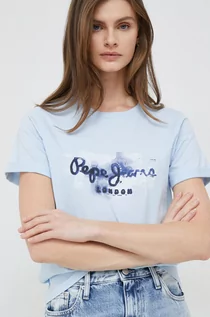 Koszulki sportowe damskie - Pepe Jeans t-shirt bawełniany Goldie kolor niebieski - grafika 1
