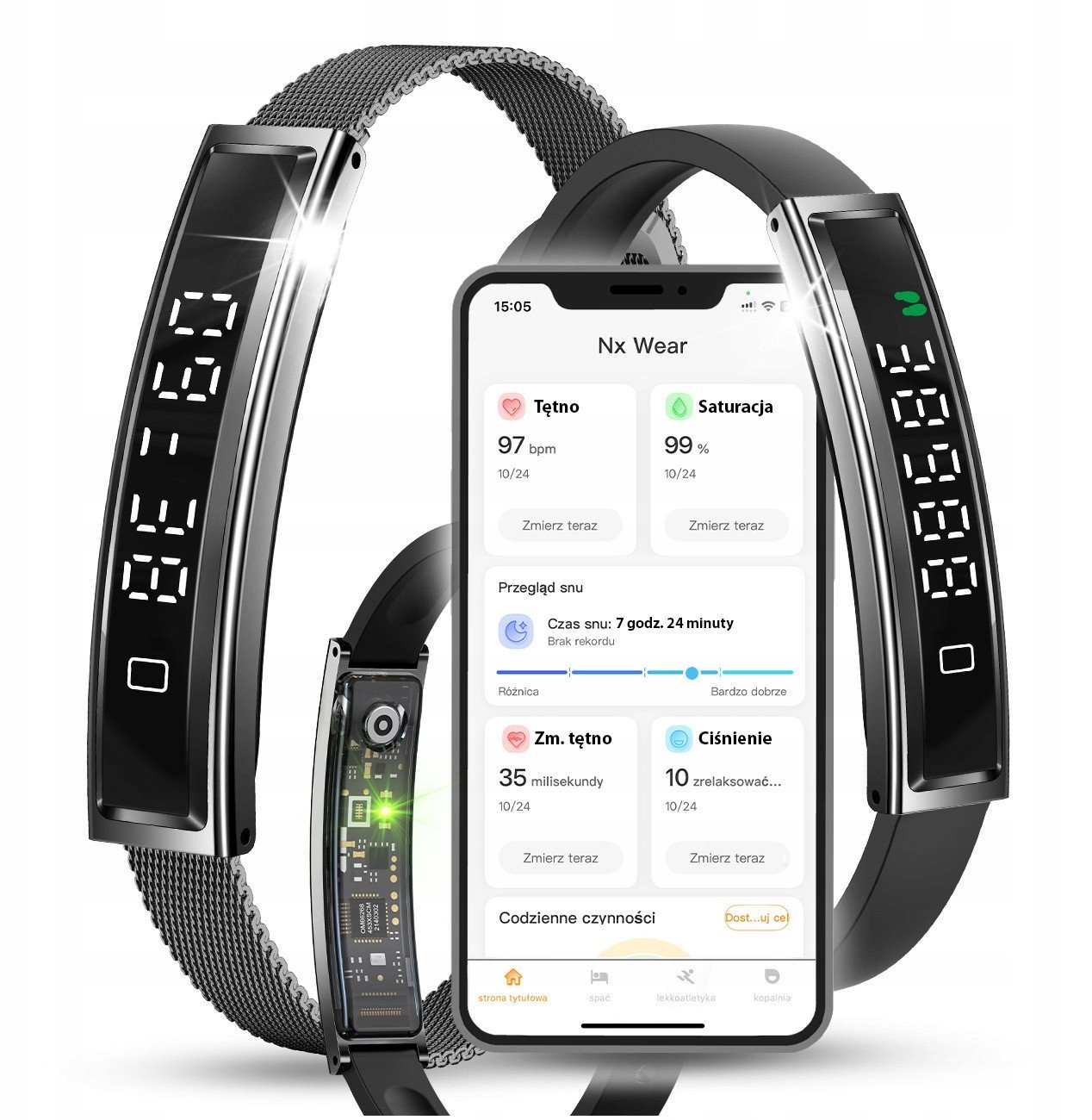 Opaska Smartband Bluetooth Pulsometr Krokomierz Wodoodporna Sen Sport Woda