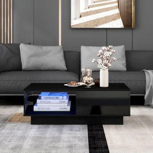 Stolik kawowy Fortuna Lai o wysokim połysku, stolik do salonu z 15 kolorami LED, z półką i szufladą, 99 x 55 x 32 cm czarny - Ławy i stoliki kawowe - miniaturka - grafika 1