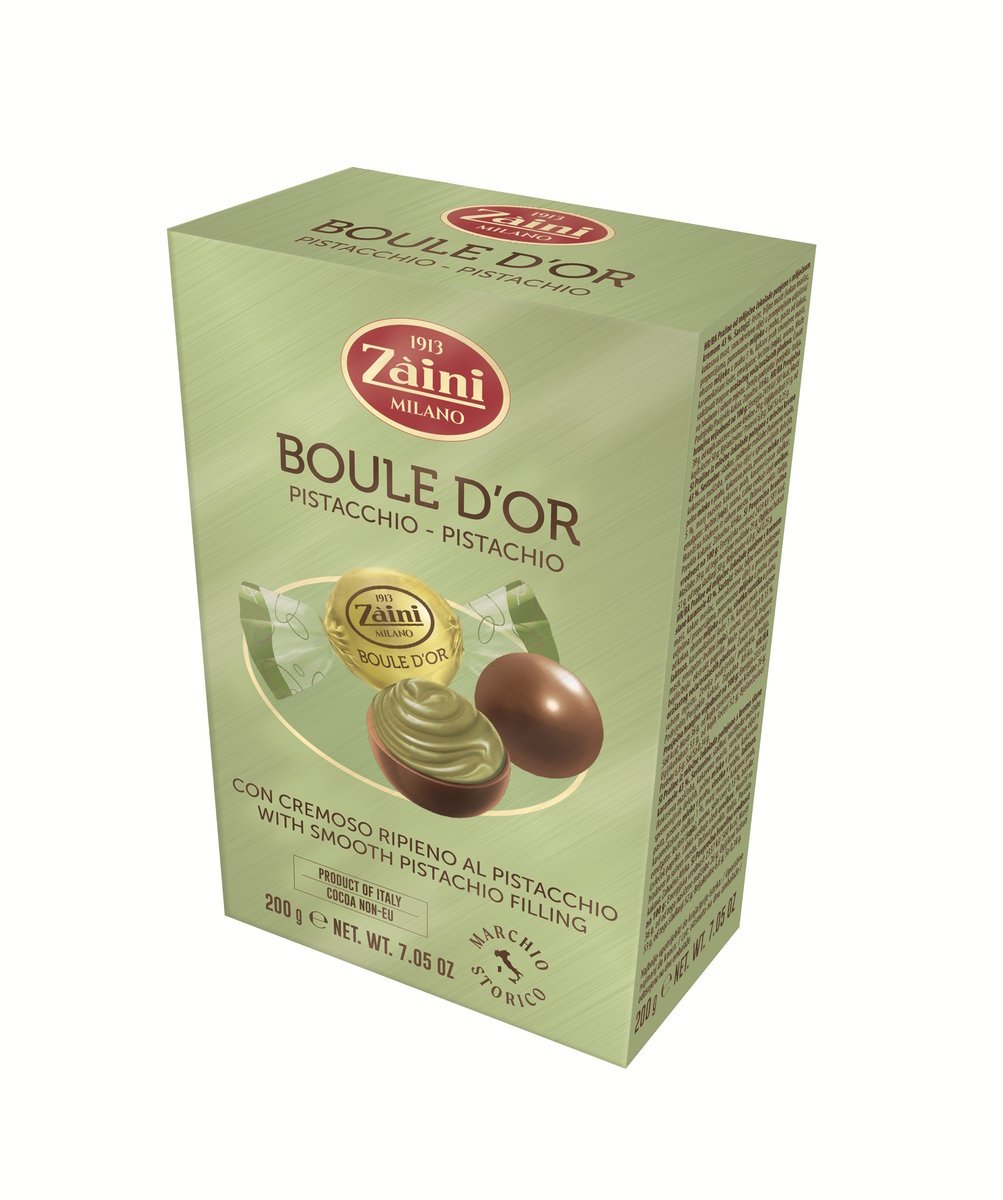 ZAINI CZEKOLADOWE NADZIEWANE PRALINY-KULKI BOULE D’OR PISTACCHIO 200G BOX NA PREZENT