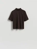 Bluzki damskie - Reserved - Bluzka z metalizowaną nitką - ciemnobrązowy - miniaturka - grafika 1