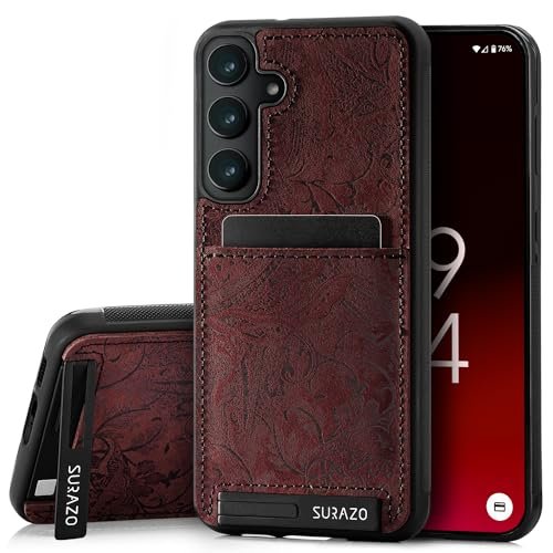 SURAZO Etui na telefon komórkowy Samsung Galaxy A35 z prawdziwej skóry premium – odporne na uderzenia skórzane etui na telefon komórkowy [przegródka na karty, funkcja stojaka, kółko na klucze] etui